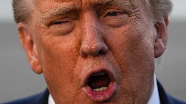 Президент США Дональд Трамп беседует с журналистами в международном аэропорту Лихай-Вэлли 3 августа 2025 года - Sputnik Таджикистан