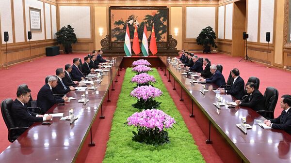 Встреча президента республики Таджикистан Эмомали Рахмона с председателем Китайской Народной Республики Си Цзиньпином.  - Sputnik Тоҷикистон