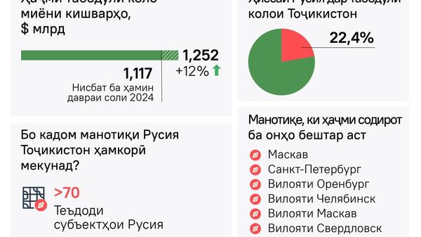 Саҳми Русия дар ҳаҷми умумии гардиши савдои хориҷии Тоҷикистон 22,4%-ро ташкил медиҳад - Sputnik Тоҷикистон