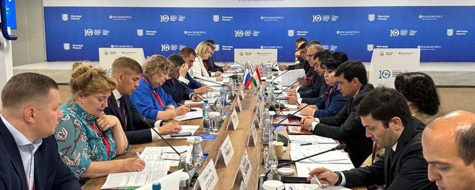 Заседание рабочей группы по вопросам реализации соглашения между правительствами РФ и Республики Таджикистан об организованном наборе граждан Республики Таджикистан для осуществления временной трудовой деятельности на территории России - Sputnik Таджикистан, 1920, 17.09.2025