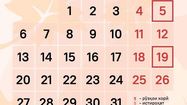 Тоҷикистониҳо дар моҳи октябр 8 рӯзи истироҳату 23 рӯзи корӣ хоҳанд дошт - Sputnik Тоҷикистон