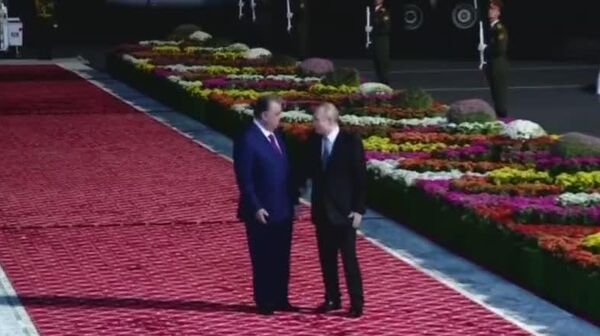 Путин и Рахмон провели оживленную беседу во время встречи в аэропорту Душанбе - Sputnik Таджикистан