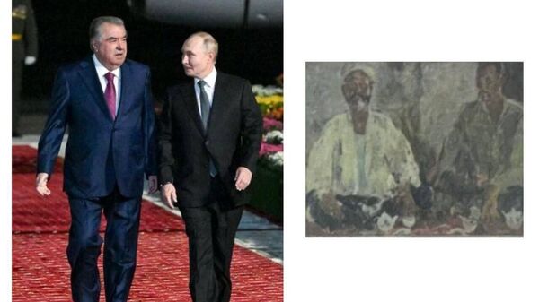 Путин подарил Рахмону картину Таджикские друзья, ее автор - известный советский и российский живописец и график Макс Бирштейн - Sputnik Таджикистан
