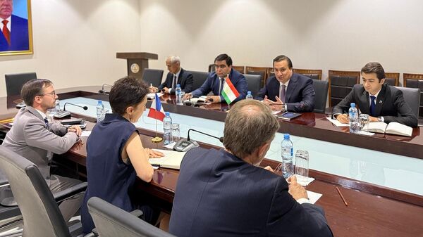 Встреча Директора Агентства гражданской авиации при Правительстве Республики Таджикистан Назарзода Хабибулло Темура с Чрезвычайным и Полномочным Послом Французской Республики в Республике Таджикистан Эльзой Пиноль. - Sputnik Тоҷикистон