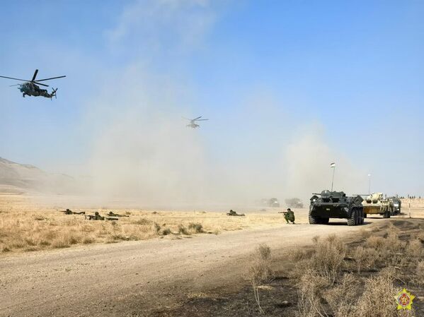 На полигоне Фахробод в Таджикистане миротворческие силы отрабатывают порядок доставки гуманитарной помощи населению, пострадавшему в результате условного конфликта. - Sputnik Таджикистан