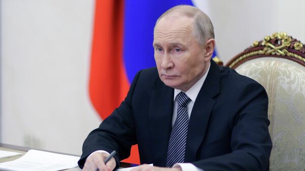 Президент РФ Владимир Путин в режиме видеоконференции принимает участие в заседании Совета при президенте РФ по развитию гражданского общества и правам человека. - Sputnik Тоҷикистон