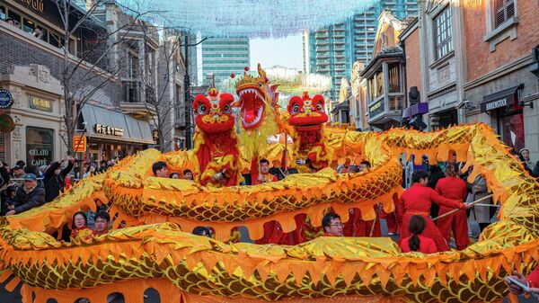 Народные артисты исполняют танец дракона  - Sputnik Таджикистан