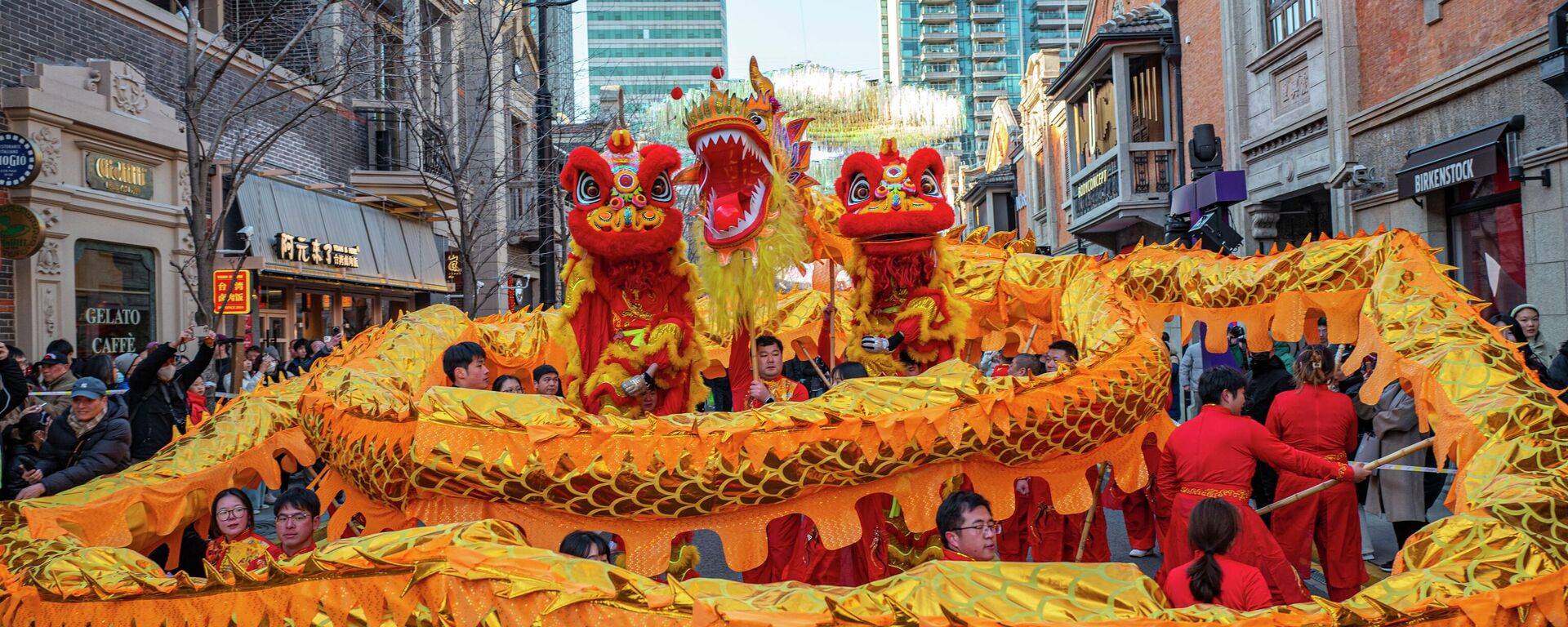 Народные артисты исполняют танец дракона - Sputnik Тоҷикистон, 1920, 14.02.2026