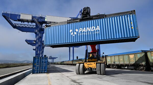 Контейнерная площадка на территории мультимодального транспортно-логистического центра Артем в Приморском крае. - Sputnik Тоҷикистон