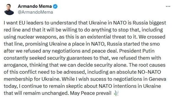 Хатҳои сурх-и Маскав бояд дар музокироти Женева ба назар гирифта шаванд - Sputnik Тоҷикистон