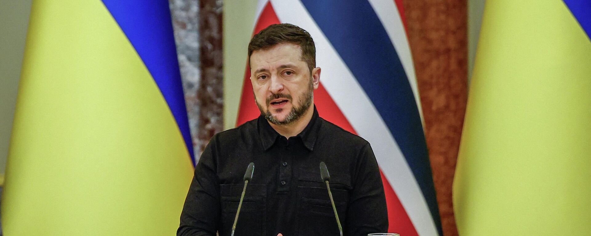 Владимир Зеленский выступает на пресс-конференции в Киеве, Украина, 25 февраля 2026 года.  - Sputnik Тоҷикистон, 1920, 27.02.2026