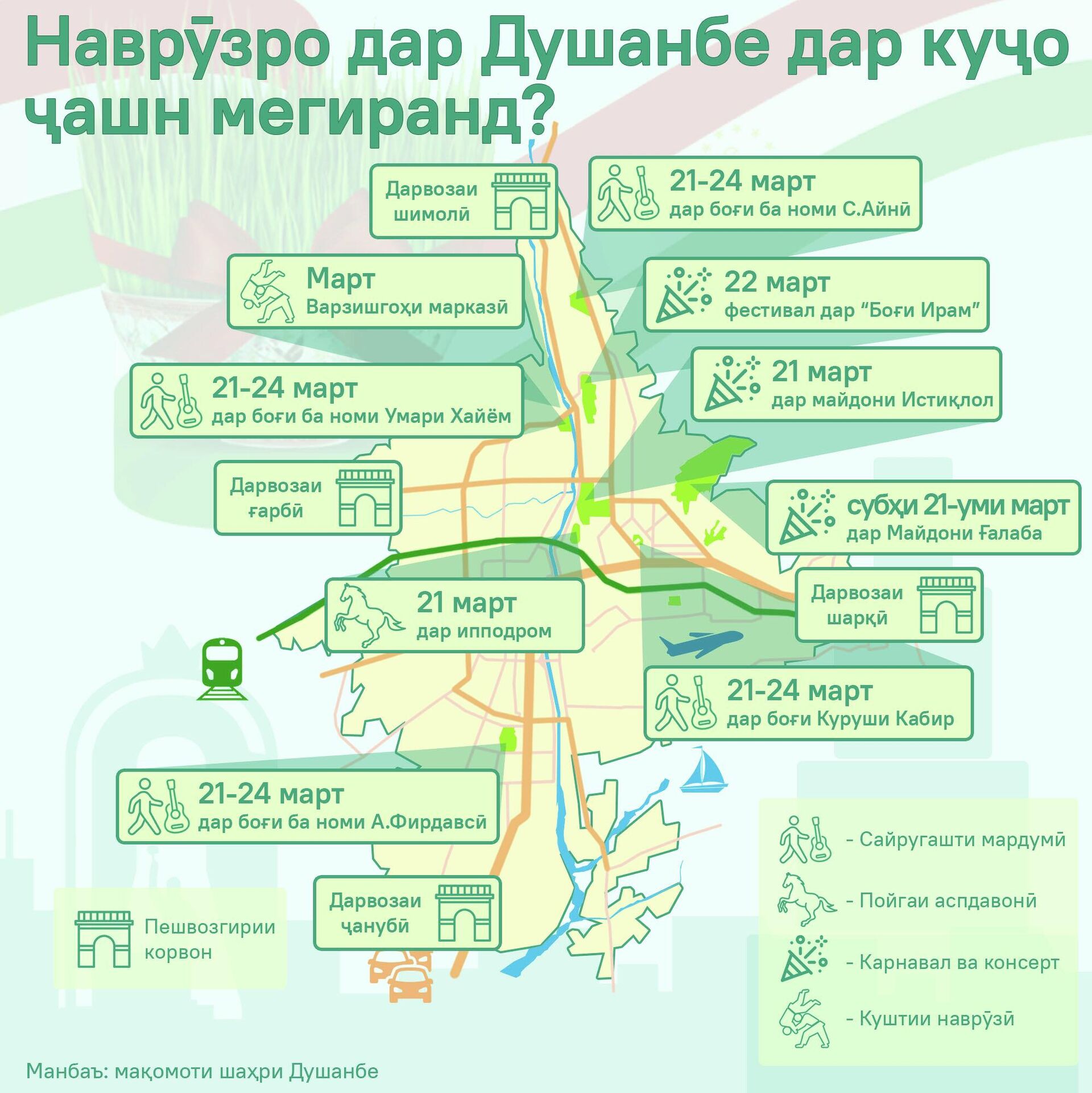 Наврӯзро дар Душанбе дар куҷо ҷашн мегиранд? - Sputnik Тоҷикистон, 1920, 03.03.2026