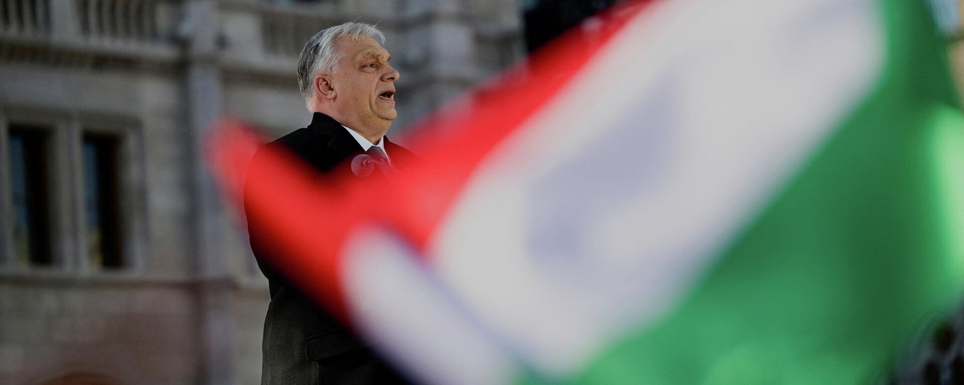 Выступление премьер-министра Венгрии Виктора Орбана на площади Кошута Лайоша в Будапеште, Венгрия, 15 марта 2026 года, в рамках празднования Национального дня Венгрии - Sputnik Таджикистан, 1920, 28.03.2026