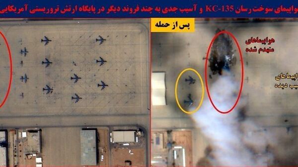Зарбаи таъсиррасон ба ИМА: Аксҳои моҳвораӣ нашр шуданд, ки дар он чанд ҳавопаймоҳои сӯхтбари ИМА KC-135 Stratotanker дар як пойгоҳ дар Арабистони Саудӣ нобуд шудааст - Sputnik Тоҷикистон