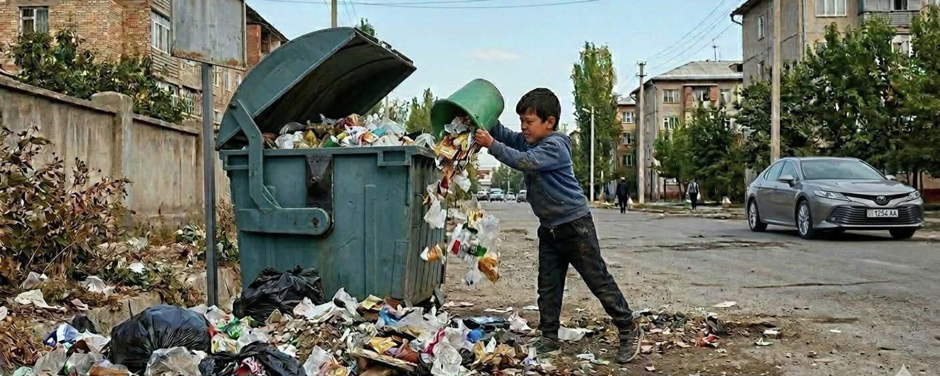 Ребенок выбрасывает мусор. - Sputnik Таджикистан, 1920, 11.04.2026