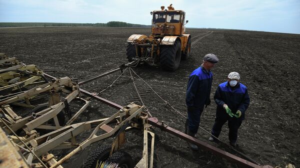 Обработка земель с внесением удобрений на полях ЗАО Политотдельское в Новосибирской области. - Sputnik Таджикистан