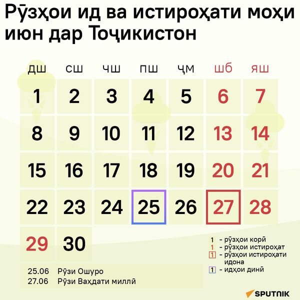 Рӯзҳои ид ва истироҳати моҳи июл дар Тоҷикистон - Sputnik Тоҷикистон