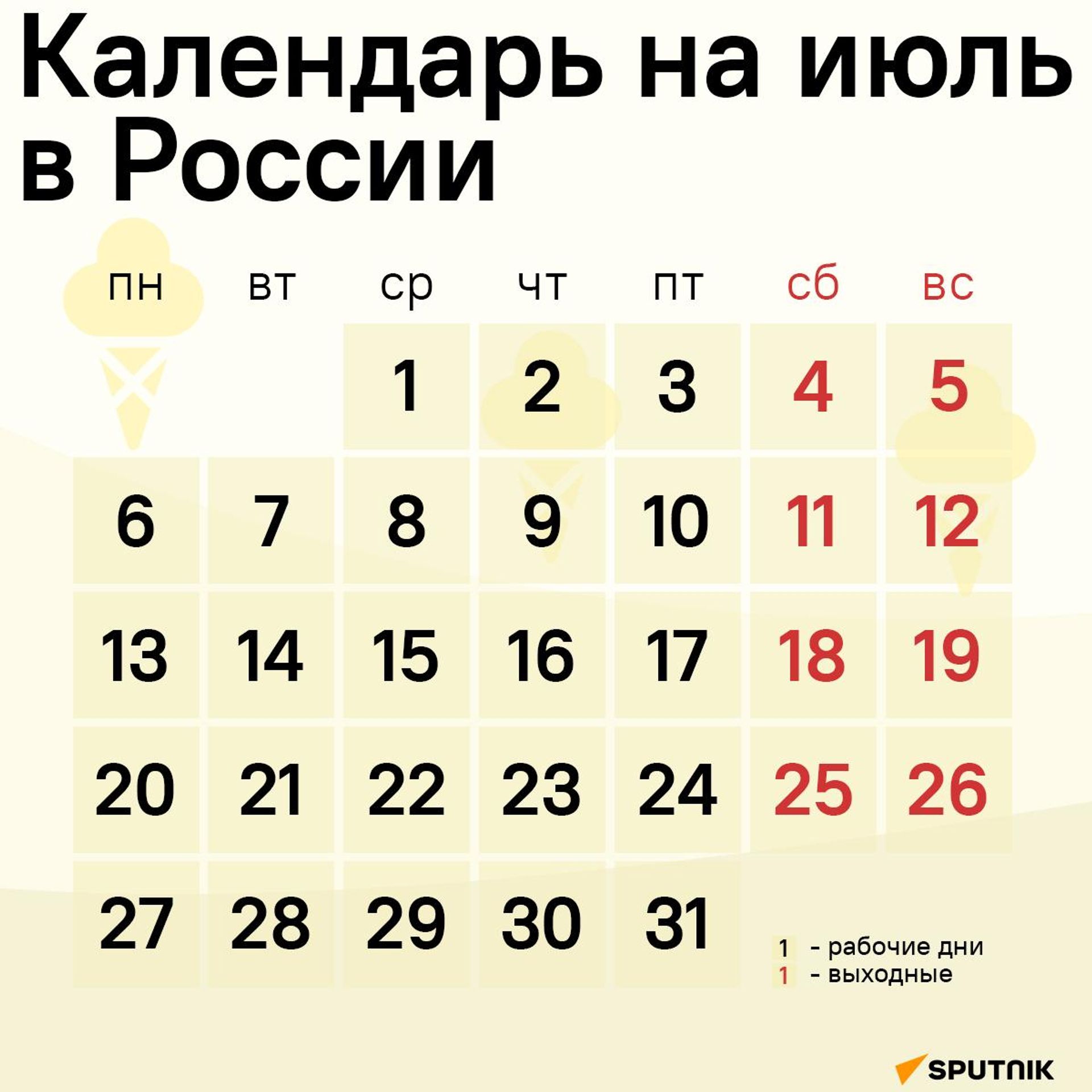 Календарь на июль в России - Sputnik Таджикистан, 1920, 29.06.2026