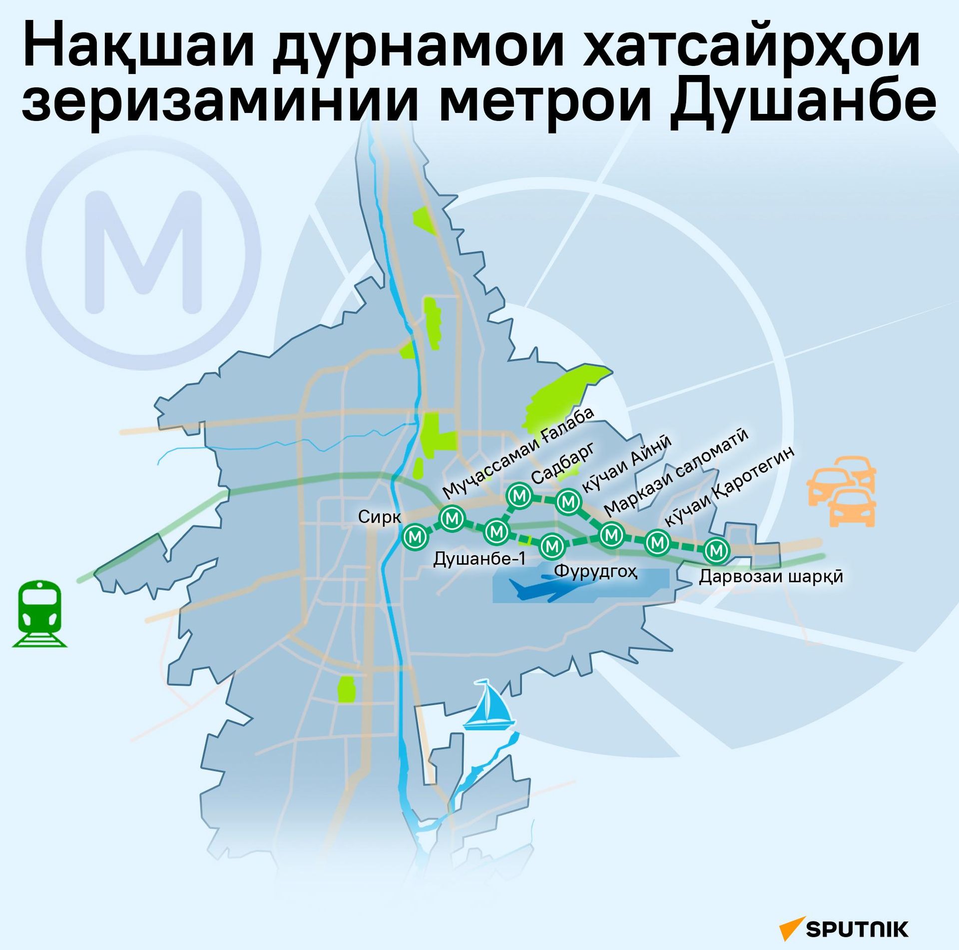 Нақшаи дурнамои хатсайрҳои зеризаминии метрои Душанбе - Sputnik Тоҷикистон, 1920, 03.07.2026