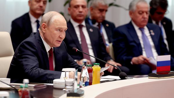 Президент РФ Владимир Путин выступает на заседании Совета глав государств - членов Шанхайской организации сотрудничества (ШОС) в Бишкеке. - Sputnik Тоҷикистон