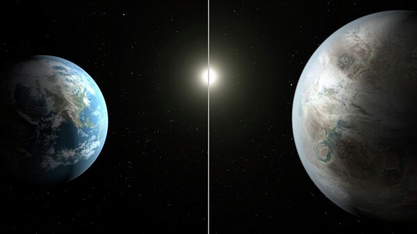 Cравнение между Землей и планетой Kepler-452b, сделанное в NASA Cравнение между Землей и планетой Kepler-452b, сделанное в NASA - Sputnik Таджикистан