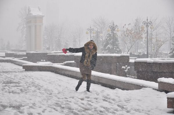 Ну и правильно, в такой снегопад дома сидеть нужно, а то ведь можно подскользнуться на мокром снегу - Sputnik Таджикистан