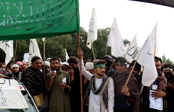 В ноябре студенты университета Нангархар подняли флаги талибов во время демонстрации в Джелалабаде. Архивное фото. - Sputnik Таджикистан