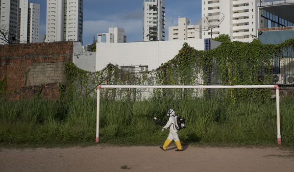 Рабочий распыляет антимоскитную смесь  в городе Ресиф (Бразилия). Архивное фото - Sputnik Таджикистан