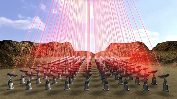 Группа лазеров, которые воздействуют на наноспутник. Проект Breakthrough Starshot Группа лазеров, которые воздействуют на наноспутник. Проект Breakthrough Starshot - Sputnik Таджикистан