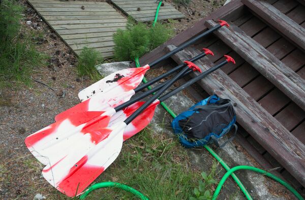 Байдарочные весла, найденные в ходе поисково-спасательной операции в районе озера Сямозеро в Карелии, на котором в туристическом походе во время шторма погибли дети. - Sputnik Таджикистан