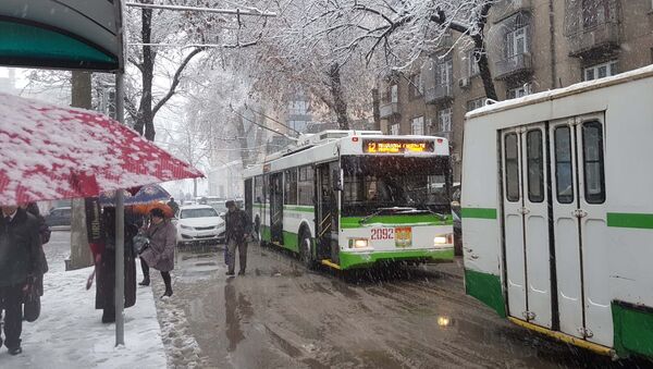 Выходя из троллейбуса, душанбинцы сразу попадают в грязную, снежную кашу - Sputnik Таджикистан