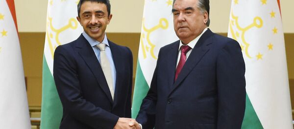 Встреча Рахмона с министром иностранных дел Объединенные Арабские Эмираты Встреча Рахмона с министром иностранных дел Объединенные Арабские Эмираты - Sputnik Тоҷикистон