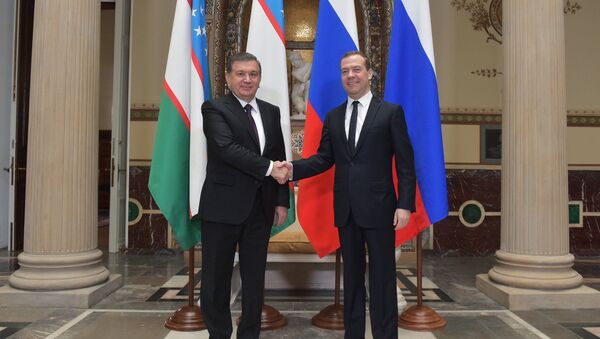 Премьер-министр РФ Д. Медведев встретился с президентом Узбекистана Ш. Мирзиеевым, архивное фото - Sputnik Таджикистан