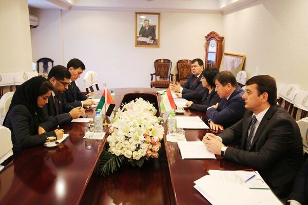 Встреча с Послом Объединенных Арабских Эмиратов Мухаммадом Ахмадом Аль-Джобиром Встреча с Послом Объединенных Арабских Эмиратов Мухаммадом Ахмадом Аль-Джобиром - Sputnik Таджикистан