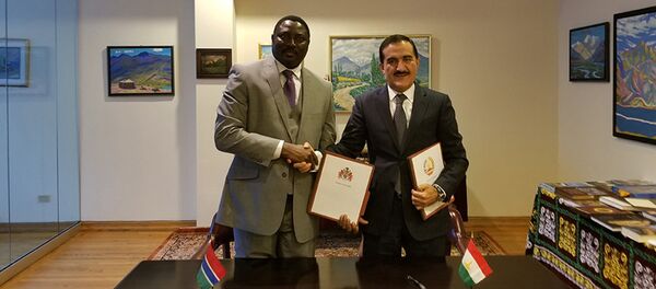 Представители Республики Таджикистан и Республики Гамбии при ООН - Махмадамин Махмадаминов и Мамадоу Тангара Представители Республики Таджикистан и Республики Гамбии при ООН - Махмадамин Махмадаминов и Мамадоу Тангара - Sputnik Таджикистан