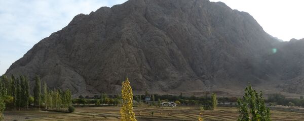 Рисовые поля в Таджикистане, скалы над ними - в Кыргызстане, архивное фото - Sputnik Тоҷикистон