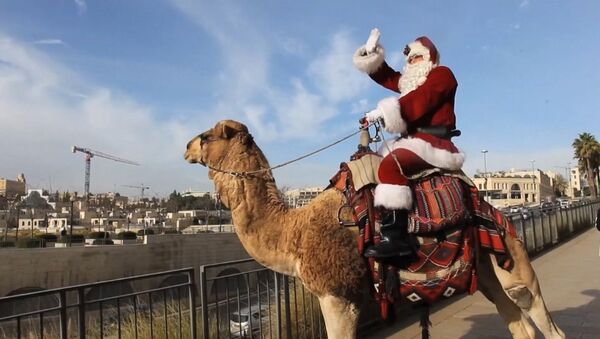Санта-Клаус верхом на верблюде в Восточном Иерусалиме - Sputnik Таджикистан