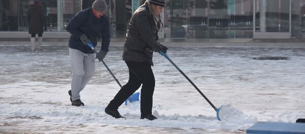 Жители Душанбе убирают снег после снегопада, архивное фото - Sputnik Тоҷикистон