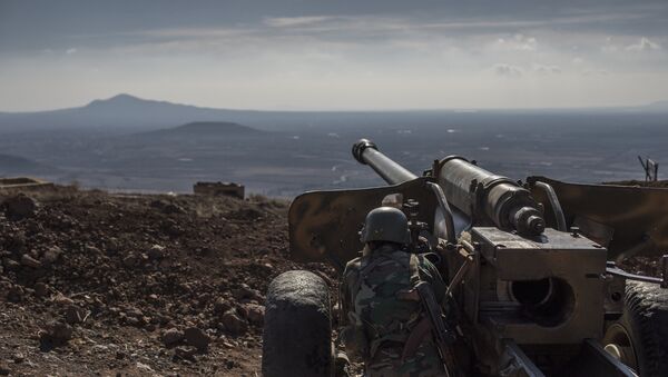 Военнослужащий Сирийской арабской армии (САА) на огневой позиции - Sputnik Таджикистан