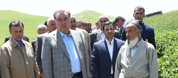Рабочая поездка президента Таджикистана в Дангаринский район Хатлонской области - Sputnik Тоҷикистон