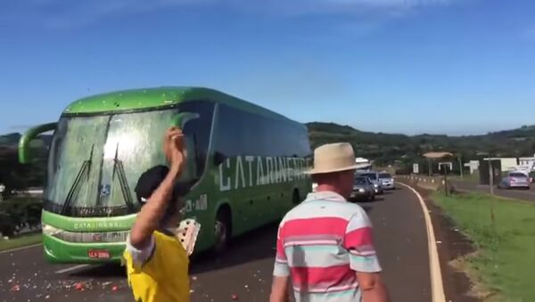 Бразильские болельщики закидали автобус сборной помидорами и яйцами после приезда с ЧМ-2018 - Sputnik Таджикистан