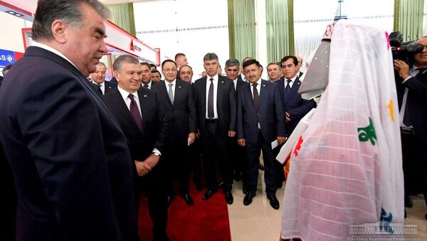 Президент Республики Узбекистан Шавкат Мирзиёев и Президент Республики Таджикистан Эмомали Рахмон открыли выставку промышленной продукции Таджикистана - Sputnik Таджикистан
