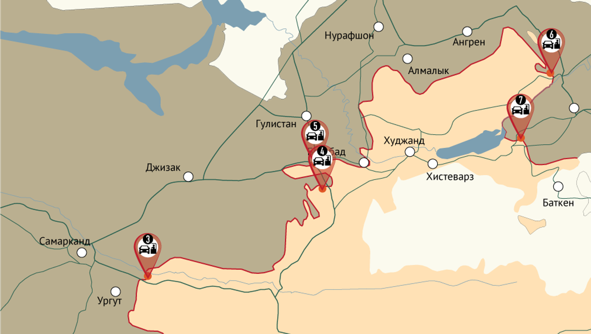 Карта узбекистана и таджикистана с городами