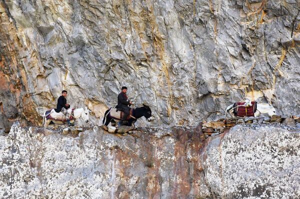 Караван, идущий вдоль реки Памир - Sputnik Таджикистан