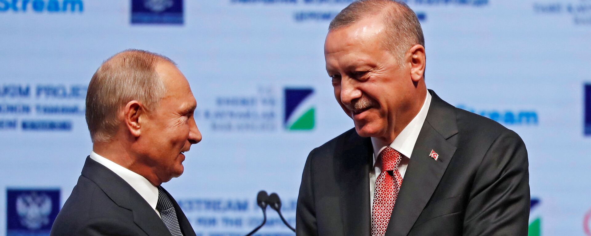 Президенты России и Турции Владимир Путин и Тайип Эрдоган отдали команду на укладку последней секции морской части газопровода Турецкий поток - Sputnik Таджикистан, 1920, 27.12.2019