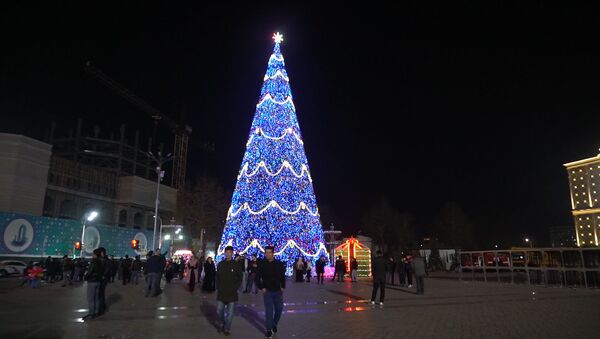 Новогодняя елка в центре Душанбе - Sputnik Тоҷикистон