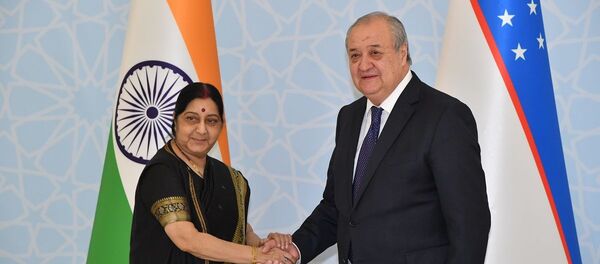 Министр иностранных дел Узбекистана Абдулазиз Камилов и Министр иностранных дел Индии Сушмой Сварадж Министр иностранных дел Узбекистана Абдулазиз Камилов и Министр иностранных дел Индии Сушмой Сварадж - Sputnik Таджикистан