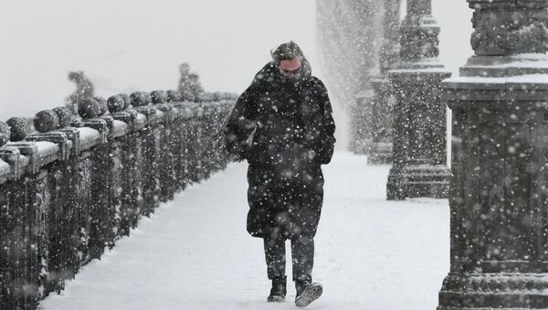 Прохожий во время снегопада, архивное фото - Sputnik Тоҷикистон