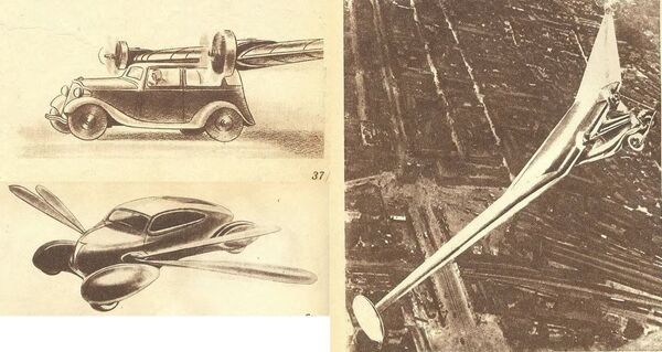 Иллюстрация летающего автомобиля из будущего в журнале Техника молодежи за 1938 год - Sputnik Таджикистан