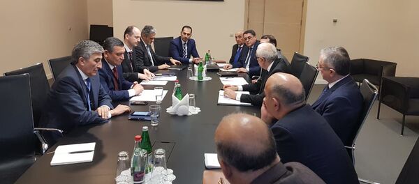 Мулоқоти Неъматулло Ҳикматуллозода, вазири рушди иқтисод ва савдои Тоҷикистон бо ҳамтои озарбойҷонияш Шоҳин Мустафоев - Sputnik Тоҷикистон